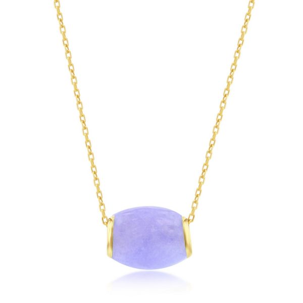 14K Yellow Gold, Oval Bead Slide Pendant - Lavendar Jade