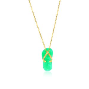 14K Yellow Gold, Flip Flop Pendant - Green Jade
