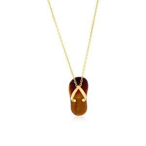 14K Yellow Gold, Flip Flop Pendant - Tiger Eye