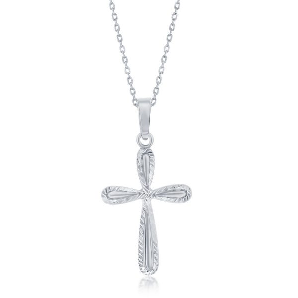 Sterling Silver, Diamond-Cut Border Cross Pendant