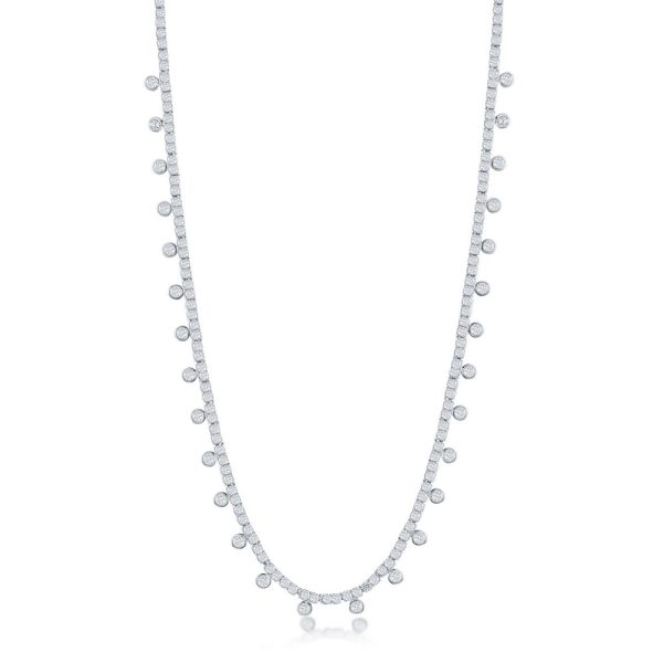 Sterling Silver 2mm CZ Tennis w/Hanging CZ's Necklace