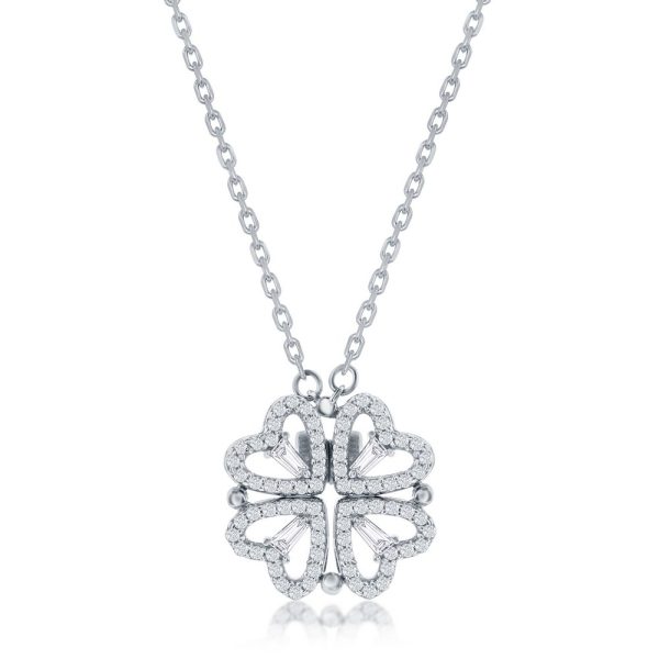 Sterling Silver, Heart Shaped CZ Flower Necklace