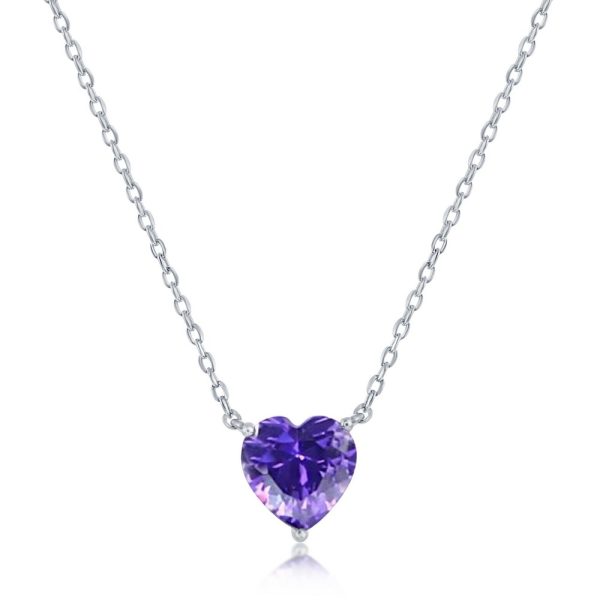 Sterling Silver 8MM Amethyst "Feburary" Heart Perciosa Crystal Necklace