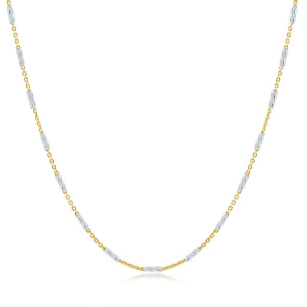 Sterling Silver Diamond-Cut Long Square Beads Chain - Gold Plated