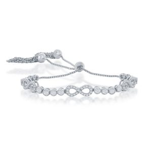 Sterling Silver, Bezel-Set CZ & Infinity Adjustable Bolo Bracelet