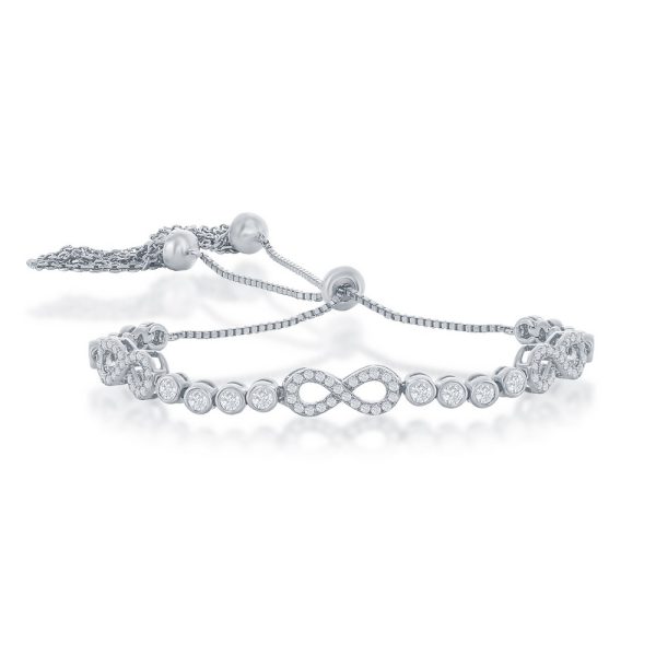 Sterling Silver, Bezel-Set CZ & Infinity Adjustable Bolo Bracelet