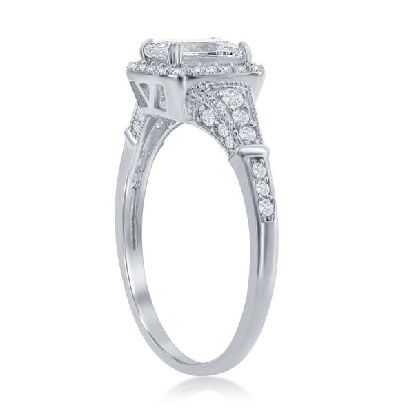 Sterling Silver Emerald-Cut CZ Vintage Inspired Engagement Ring