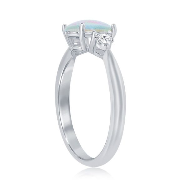 Sterling Silver, Oval Opal and CZ Ring