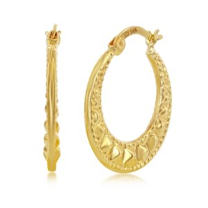 14K Yellow Gold, Textured 21mm Hoop Earrings