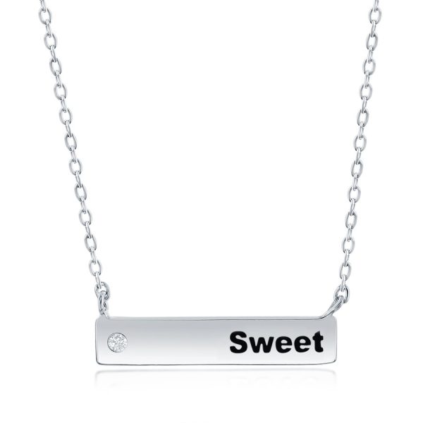Sterling Silver Bar & CZ 'Sweet' Necklace