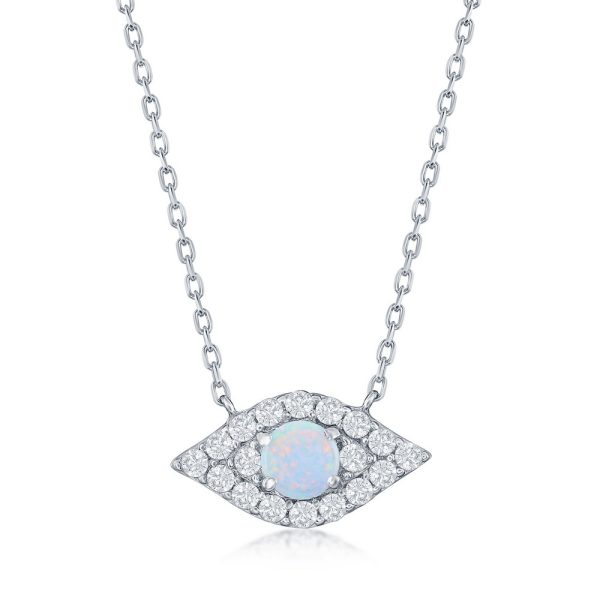Sterling Silver, White Opal & CZ Evil Eye Necklace