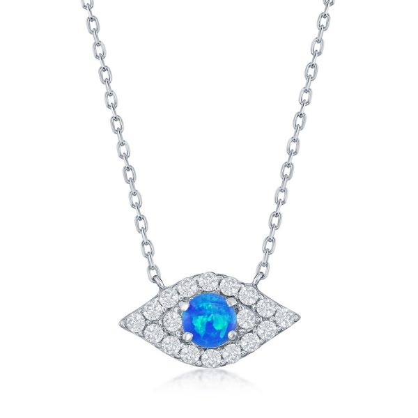 Sterling Silver, Blue Opal & CZ Evil Eye Necklace