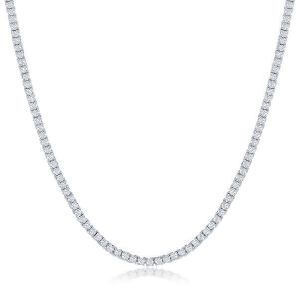 Sterling Silver, 2mm CZ Tennis Necklace