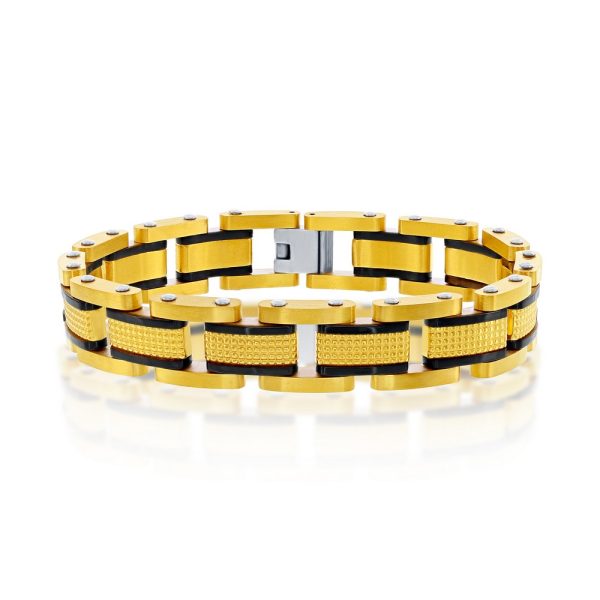 Stainless Steel Textured Link Bracelet - Gold & Black