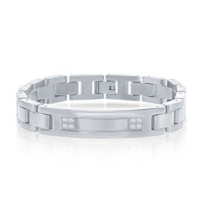 Stainless Steel CZ ID Link Bracelet