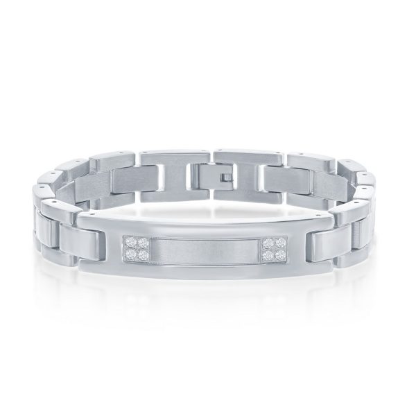 Stainless Steel CZ ID Link Bracelet