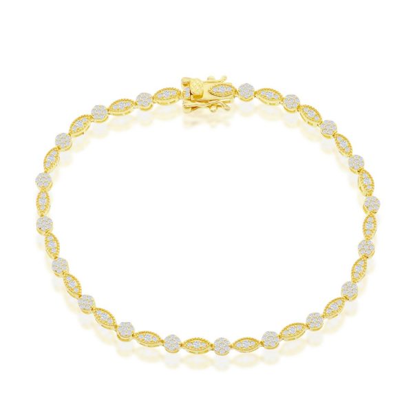 Sterling Silver Round & Marquise CZ Tennis Bracelet - Gold Plated