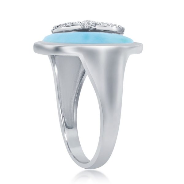 Sterling Silver, Round Larimar Starfish Ring