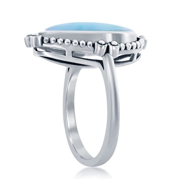 Sterling Silver, Pear-Shaped 'Premium Larimar' Oxidized Ring