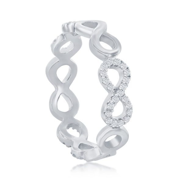 Sterling Silver, Alternating CZ & Polished Infinity Ring