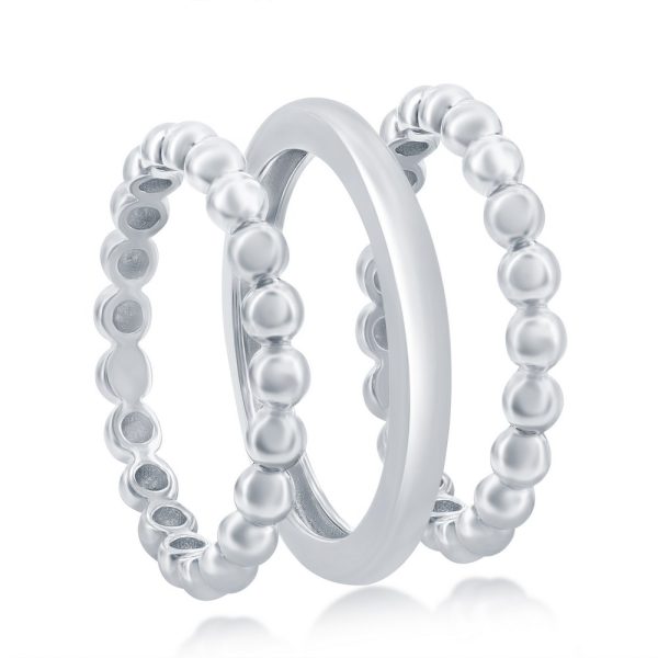 Sterling Silver Beaded and Plain Silver 3PC Ring