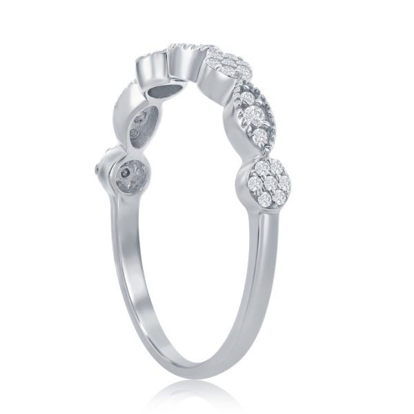 Sterling Silver Micro Pave CZ Round & Marquise Half Eternity Ring