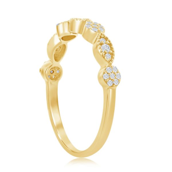 Sterling Silver Micro Pave CZ Round & Marquise Half EternityRing - Gold Plated