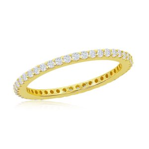 Sterling Silver, CZ Eternity 1.5mm Band Ring - Gold Plated
