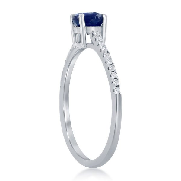 Sterling Silver ,5mm Diffusion Sapphire & White Topaz Band Solitaire Ring
