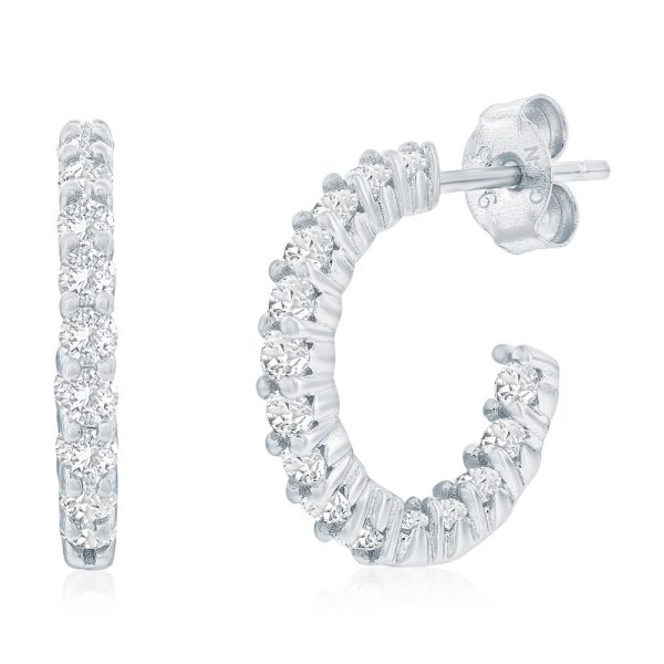 Sterling Silver, 15.5mm Prong-CZ Huggie Hoop Earrings
