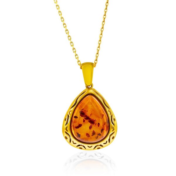 Sterling Silver, Triangle Amber, Designed Outline Pendant