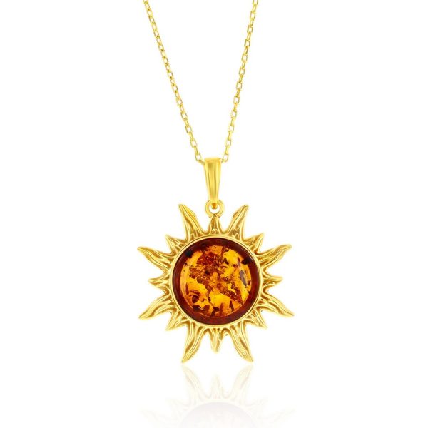 Sterling Silver, Amber Sun Pendant - Gold Plated