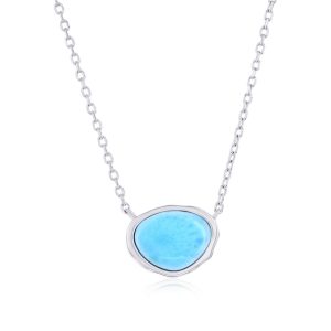 Sterling Silver, Irregular-Shaped Larimar Necklace
