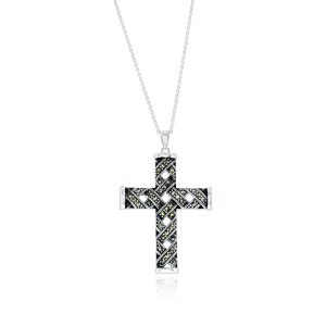 Sterling Silver, Marcasite Cross Necklace