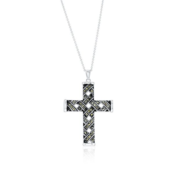 Sterling Silver, Marcasite Cross Necklace