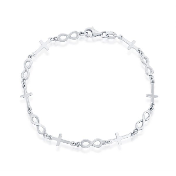Sterling Silver, Alternating Cross & Infinity Link Bracelet