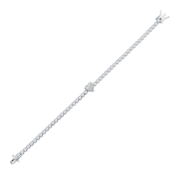 Sterling Silver, Heart & Round CZ Tennis Bracelet