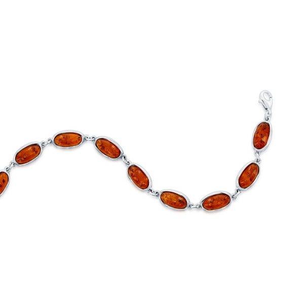 Sterling Silver, Oval Amber Bracelet
