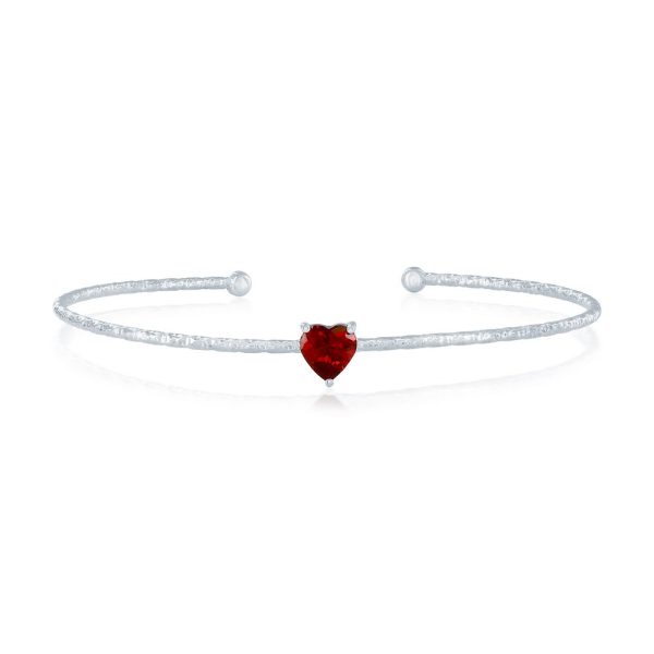 Sterling Silver, 'January' Birthstone CZ Heart Bangle - Garnet