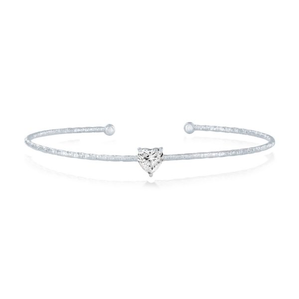 Sterling Silver, 'April' Birthstone CZ Heart Bangle - White CZ