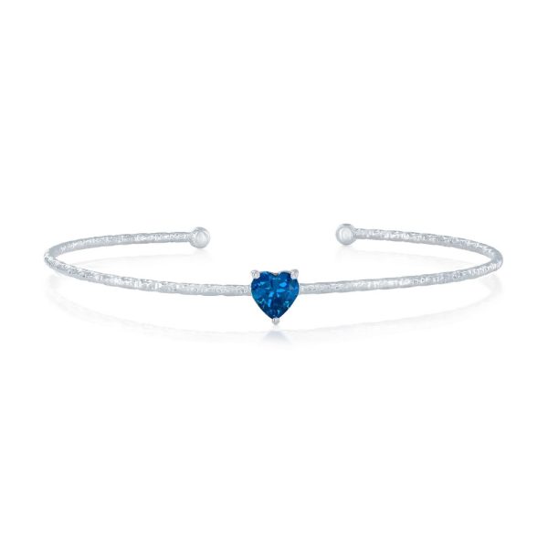 Sterling Silver, 'December' Birthstone CZ Heart Bangle - Blue Topaz