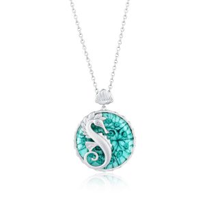Sterling Silver, Murano Glass Seahorse Pendant - Turquoise